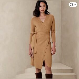 NWT Banana Republic Knit Wrap Sweater Dress in Camel